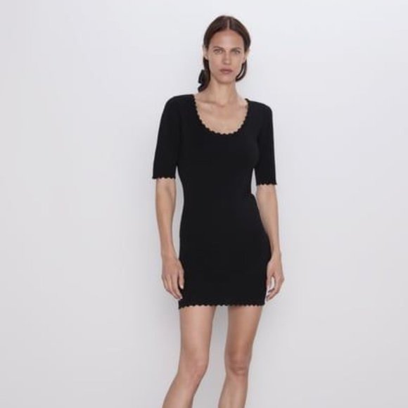 scalloped tube midi dress